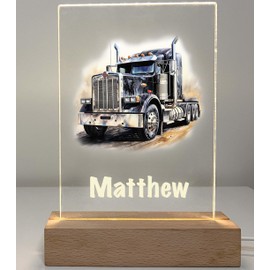 MIRROR MANIA Custom Truck LED Night Light, Desk/Table Lamp Features an illustration and Custom Name. A Memorable Present for a Child a Friend, or Favorite Trucker. Handcrafted in CT, USA.