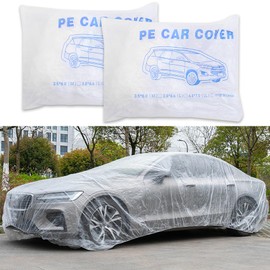 QZTYTY 2PCS Disposable Car Cover, Waterproof Car Cover, Universal Rain Dust Garage Cover with Elastic Band, 15.74X24.6 FT Clear Plastic Car Covers Car Accessories for SUV Sedan Sport Cars (LL)