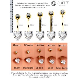 OUFER 14G Titanium Belly Button Bar 8mm Gold Belly Button Piercing Heart Bananabell Internally Threaded Belly Piercing Ring for Women Heart Belly Button jewellery