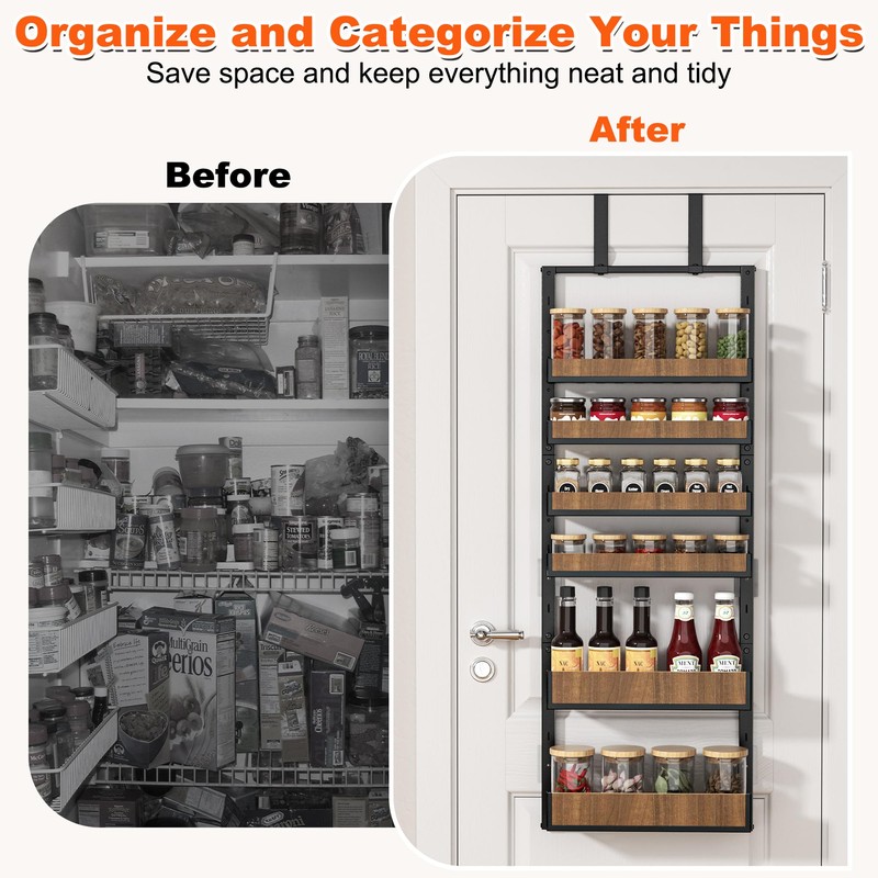 Aquzee Heavy Duty Pantry Door Organizer, 6-Tier Over the Door