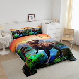 Erosebridal Boys Dinosaur Bedding Set - 3D Cartoon Dinosaurs Comforter Set with 2 Pillow Cases - Soft, Lightweight Duvet Sets for All Season