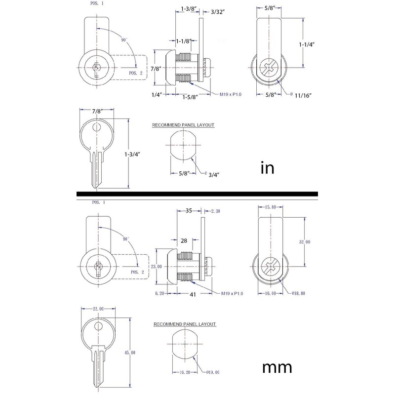 FJM Security Products 9100A-KD Disc Tumbler Cam Lock with 1-3/8"