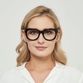 JiSoo Oversized Reading Glasses for Women Men 1.75, Stylish Designer Readers Women 1.75 with Large Frame,Demi Blue