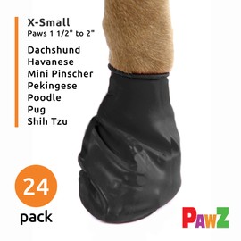 PawZ Rubber Dog Boots for Paws up to 2", 24 Total (2 Packs of 12) - All-Weather Dog Booties for Hot Pavement, Snow, Mud, and Rain - Waterproof, Anti Slip Dog Socks - X-Small, Black