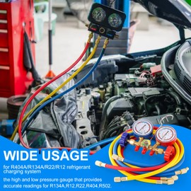 Tigbear Manifold Gauge Set, 5FT AC Manifold Freon Gauge Set with Mini Split Adapter 1/4 x 5/16 for R404A R134A R22 R12