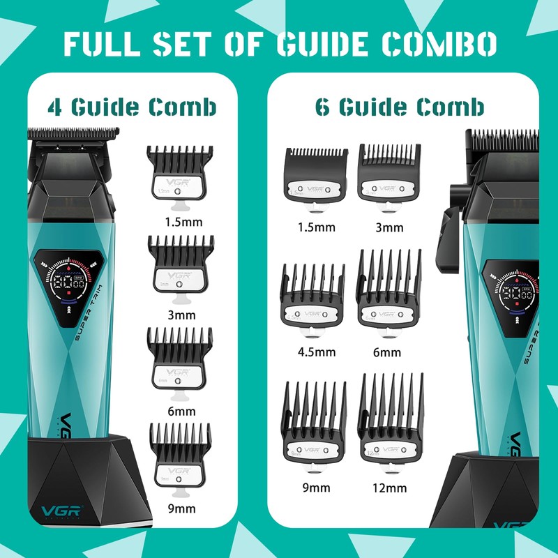 VGR 877S2 Cordless Barber Clipper Trimmer Set with 9000 RPM,