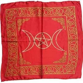 CircuitOffice 21" x 21" Red Rayon Triple Moon Cloth, Altar Tarot Cloth for Tarot Reading, Wicca, Pagan, Scrying, Magik, Wall Decoration, Table Cloth, Tapestry