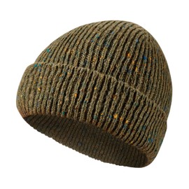 The Cashmere Choice Colorful Chunky Wool Beanie | Unisex Winter Hat | Chunky Knit | Donegal Wool | Lambswool | Shin Fashion (UK, Alpha, One Size, Khaki Green)