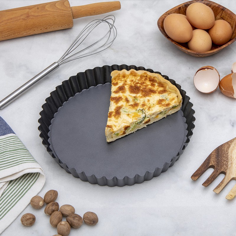Premium Loose Base Quiche/Flan Pan - 26cm, Dishwasher Safe, Non-Stick,
