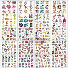 Temporary Tattoo Kids,20 Sheets Mixed Styles Tattoos for Kids Cute Temporary Tattoos Stickers for Girls and Boys, Animals Numbers Plants Fruits Fake Tattoos 3