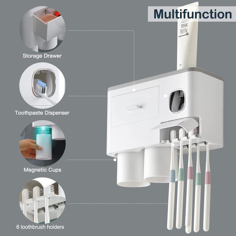 SIMIN Automatic Toothpaste Dispenser Squeezer Kit, Zahnbürstenhalter, Zahnbürstenhalter zur Wandmontage,