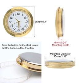 2PCS Mini Clock Face Insert Replacement, Fit 35mm (1.38") Hole Diameter, Round Inner Crystal Clock Roman Numeral Quartz Movement Miniature Metal Gold Tone Bezel Supplies for DIY Repair Craft Easy Read