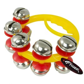 TIGER BEL14-CL Sleigh Bells Jingle Bells with Handle - Christmas Hand Percussion - Musical Rhythm Shaker Suitable For Any Age 3+ - Bells for Bands, Theatres, Carol Singers, Nativities, Education Tool