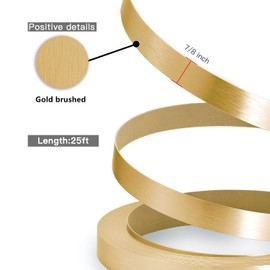 ZYJT Gold Edge Banding, 7/8" x 25ft Brushed Aluminum Edge Banding PVC Aluminum Edge Trim for Cabinet Repair Furniture Restoration