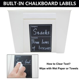 odeeoqcc Built-in Chalkboard Labels Plastic Open Storage Basket Organization Bins for Kitchen Pantry and Cabinets,Pack of 4, 11" x 8.3" x 6.8"，White