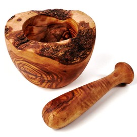 Wooden Mortar and Pestle, Olive Wood, Naturally Edge