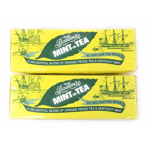 Boston's Mint-in-Tea, 50 Two Cup Tea Bags (Pack of 2 Boxes), Individually Wrapped Tea Bags of a Blend of Orange Pekoe Tea and Kentucky Spearmint, Delicious Hot or Iced, Sweetened or Unsweetened
