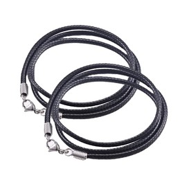 Genuine Leather Chain 2 mm Thickness with Lobster Clasp Made of 925 Sterling Silver Pack of 2