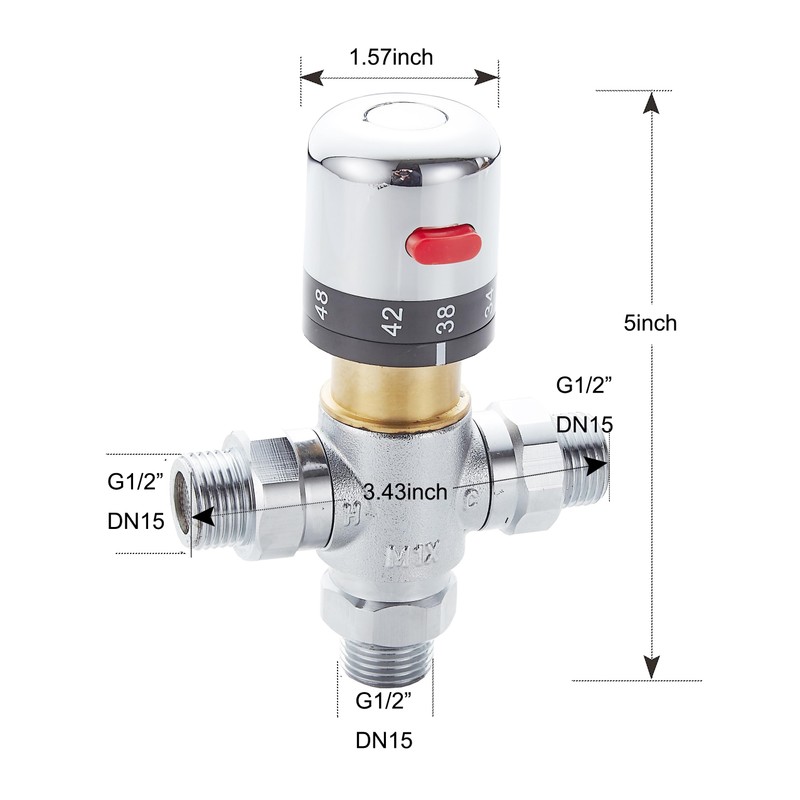 Fyeer 3-Way Thermostatic Mixing Valve, DN15 Temperature Control Bathroom Faucet
