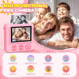 LUVTOY Instant Camera Children's Camera - 1080P 2.4 Inch Screen Children's Camera with 32GB Card & Printing Paper, Children's Camera Christmas Gift for Boys Girls 3-12 Years, Pink