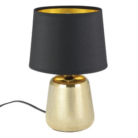 EGLO Manalba 1 Table Lamp, Textile Bedside Lamp Made of Ceramic in Gold and a Fabric Lampshade in Black and Gold, Table Lamp Living Room, Bedroom Lamp E14