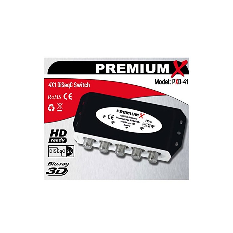 4x PremiumX PXD 41 DiSEqC Switch 4/1 Switch 2.0 Compatible