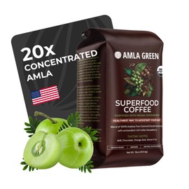 Amla Green Organic Ground Superfood Coffee, Medium Roast Gourmet Coffee with Antioxidant Rich Indian Gooseberry, 100% Arabica Specialty Coffee, 16 Oz