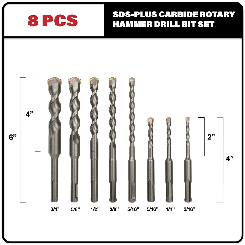 Sabre Tools 8-Piece SDS Plus Drill Bit Set, Carbide Tipped,