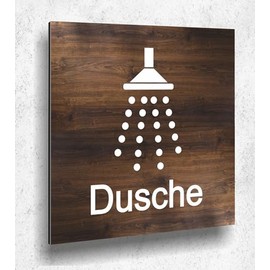 Türschild Dusche Holz optik Eiche Dunkel Damen Herren Holz UV Druck 12 x 12cm - 3mm Aluverbund - Made in Germany Art.Nr. E 2116