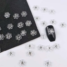 100 Pcs Christmas Nail Charms Snowflake Nail Art Charms with Rhinestones Designs White Transparent Snowflake Nail Supplies for Acrylic Nails Xmas Nail Decoration for Women DIY Manicure Accessories