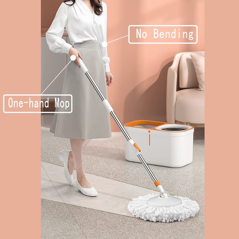 Floor Spin Mop and Bucket Set with Wringer System Extended
