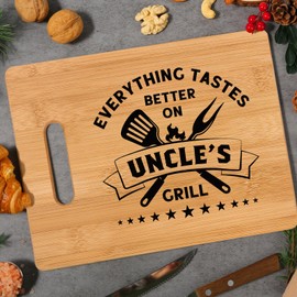 GiftyTrove Uncle Gifts, Best Uncle Birthday Gifts from Niece Nephew - Unique Bamboo Cutting Board - Cool Fathers Day Christmas Gifts for Uncle - Everything Tastes Better on Uncle's Grill