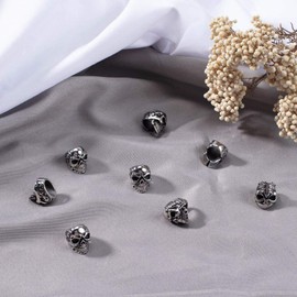 PH PandaHall 10pcs 8mm Stainless Steel Skull Spacer Beads Metal Large Hole Beads Antique Silver European Beads Charms Findings for Necklace Bracelets Earrings Jewelry