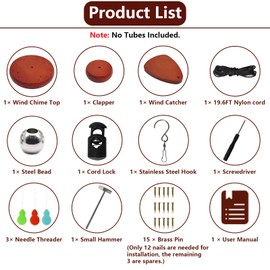 SPNKMJUJ Wind Chime Replacement Parts, 28 PCS Windchime Repair Kit Including Round Top, Clapper, Wind Catcher, 19.6FT Nylon Cord, DIY Wind Chime Supplies (Light Brown)