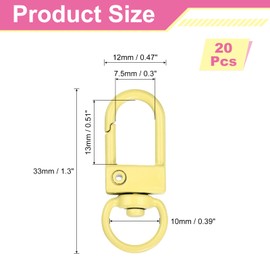 sourcing map Lobster Claw Clasps, 20Pcs 33mm - Metal Swivel Clasps Snap Hook, Lanyard Clips for Bag Keychains Purses Charm Jewelry Making Connector DIY Craft Accessories (Yellow)