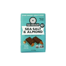 Taza Chocolate Organic Amaze Bar 80% Stone Ground, Sea Salt Almond, 2.5 Ounce (10 Count), Vegan