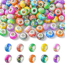 Stiesy 100Pcs 10 Colors Macrame Large Hole Beads Resin European Spacer Beads Two-Tone Flat Round Rondelle Beads for DIY Craft Bracelet Jewelry Making