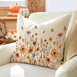 RABUSOFA Fall Pillow Covers 18x18 Inch Rust Floral Thanksgiving Autumn Decor Harvest Outdoor Throw Cushion Cases Seasonal Fall Farmhouse Decorations for Home Couch