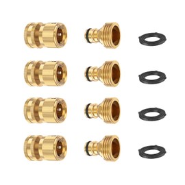 FINEST+ Garden Hose Quick Connector, Solid Brass 3/4 Inch Thread Fitting No-Leak Water Hose Female and Male Easy Connect (4 Sets)