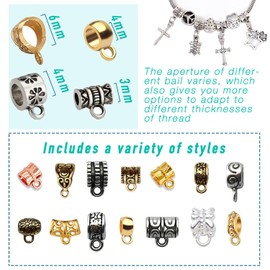 stino 140Pcs Metal Spacer Bail Beads, Silver & Gold Charm Hanger Clasps with Loops for Bracelet, Jewelry Making Findings (Mixed Color)