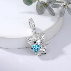 PELOVNY Highland Cow Charm for Bracelet for Women S925 Sterling Silver Cow Charm with December Birthstone Christmas Birthday Jewelry Gifts for Mom Daughter Wife