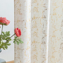 Taisier Home Gold Foil Print Linen Textured Curtains Geometric Dots Pattern Design Curtains for Nursery Toy Room Thermal Insulated Window Treatment 2 Panels 72" L,Off White and Gold Curtains Print
