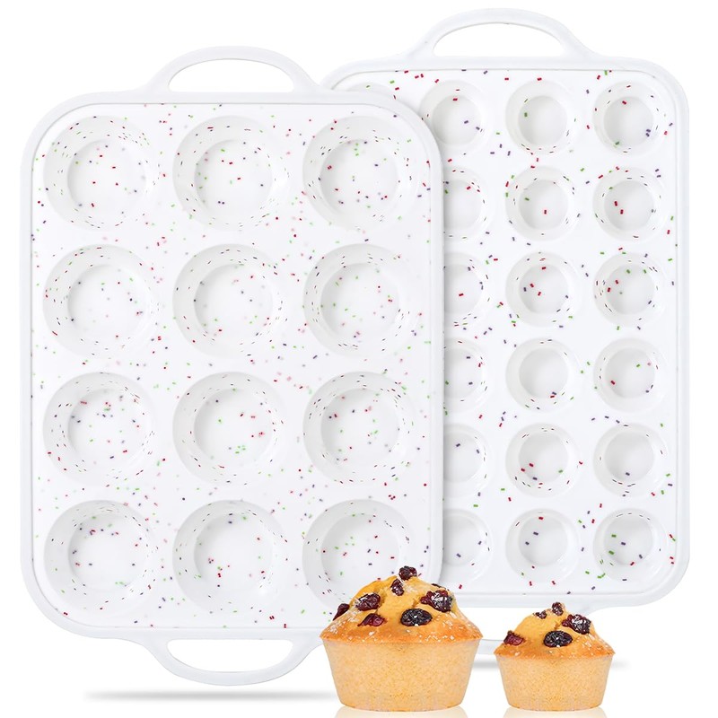 CAKETIME 12 Cups & 24 Cups Silicone Muffin Pan with