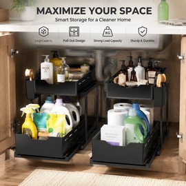 2-Tier Pull-Out Under Sink Organizer for Kitchen & Bathroom Storage – Heavy-Duty Sliding Drawer Shelf for Space-Saving Organization