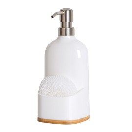 Clasin Home Kitchen Soap Dispenser with Sponge Holder, Refillable Acrylic Dish Soap Dispenser 17oz for Kitchen Sink and Bathroom, Anti Slip, Countertop Home Decor (White)