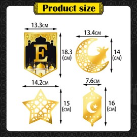 Eid Mubarak Decorations for Home, Eid Mubarak Banner Shining Gold Star Moon Lantern Streamer Ramadan Hanging Wall Decorations for Islam Festival Party Supplies (Eid Mubarak banner)