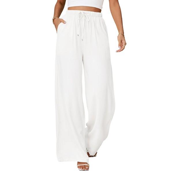 VXVGER Womens Linen Pants High Waist Wide Leg Pant Casual