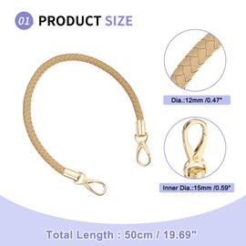 SUIKIHUM 2 Pack Braided Purse Straps, (50cm/19.69" Replacement Purse Strap) PU Leather Handbags Handles with Golden Spring Buckle for Clutch, (Beige White)