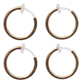 Miyabi Grace Men's 15 mm Small Comfortable Plastic Invisible Clip On Hoop Earrings Unisex Gold tone for guys