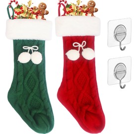Raveparty Knitted Christmas Stockings, Large Christmas Stocking, Stockings Christmas with 2 Pcs Hook Up for Christmas Party Decorations (Style 2)